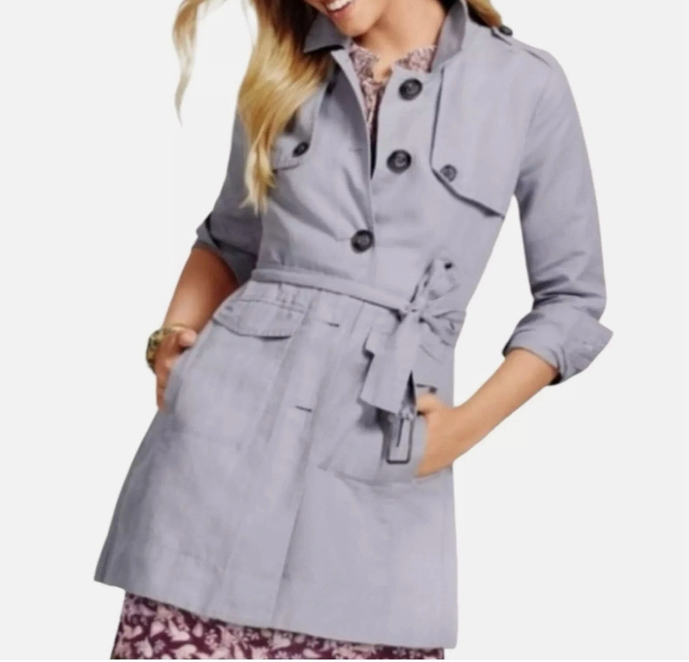 CAbi Tanner Periwinkle Blue Coat Jacket S Button Belt #5296 EUC Preppy Classic
